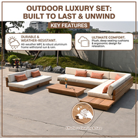 Juego de Muebles de Jardín Modulares en Forma de U, Diseño Clásico y Simple, Madera Sólida de Lujo, Sofá de Madera para Exteriores