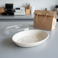 Assiette jetable ovale en pulpe de canne à sucre TEANHE, motif végétal, vaisselle de camping, contenants alimentaires