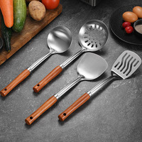 4 ustensiles de cuisine en acier inoxydable antidérapants et résistants à la chaleur avec manche en bois