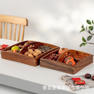 Walnut Wood Round Multi Compartment Fruit <b>Tray</b> 4-7 Sections For Snacks And Desserts Storage <b>Trays</b> - Product Image 2