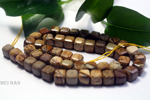 Meihan Natural 8mm Bild Jasper Facettierter Würfel Lose Perlen Edelsteinst ränge für Schmuck herstellung Diy Design - Product Image 3