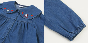 <strong>Hello</strong> <strong>Kitty</strong> Embroidered Baby Girl Denim <strong>Dress</strong> Long Sleeve Peter Pan Collar Tiered Casual <strong>Dress</strong> for Toddler Girls - Product Image 4