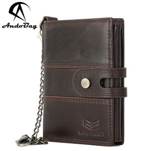 AndoBag Cartera Corta de Cuero Genuino para Hombre, Monedero Vintage, Tarjetero Pequeño, Mini Cartera con Cadena para Hombre - Product Image 1