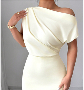 Abito da sera formale elegante a mezza lunghezza, nuovo design estivo 2026, monocolore, <span class=keywords><strong>con</strong></span> spalle scoperte, vita elasticizzata e <span class=keywords><strong>spacco</strong></span> - Perfetto per occasioni speciali - Product Image 2