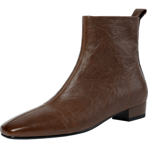 Grosir kustom kualitas tinggi kulit asli mode desain elegan tumit rendah sepatu bot untuk wanita - Product Image 1