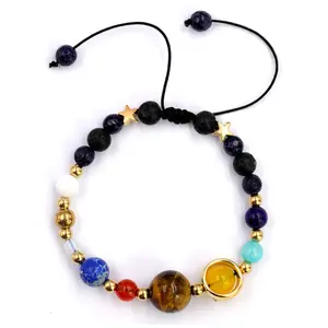 Universe Galaxy Solar System 8 Planet Bracelets Guardian Stars Natural Stone Beads Cord Adjustable Feng Shui Lucky Bracelet