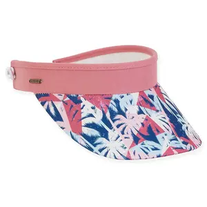 Topi pelindung matahari koil musim semi wanita, topi musim panas dengan tali keriting untuk pantai bermotif, topi kustom Logo uniseks