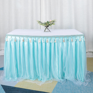 Romantic Tiered Tulle <b>Table</b> Skirt Disposable <b>Table</b> <b>Cloths</b> for Weddings and Special Events - Product Image 2