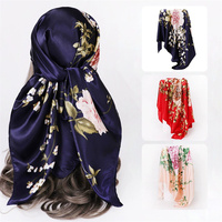 Foulards carrés en polyester satiné effet soie 90*90cm, foulard pour la tête, écharpe pour le cou, hijab, bandana, motif floral vintage, pour femmes, doux pour la peau