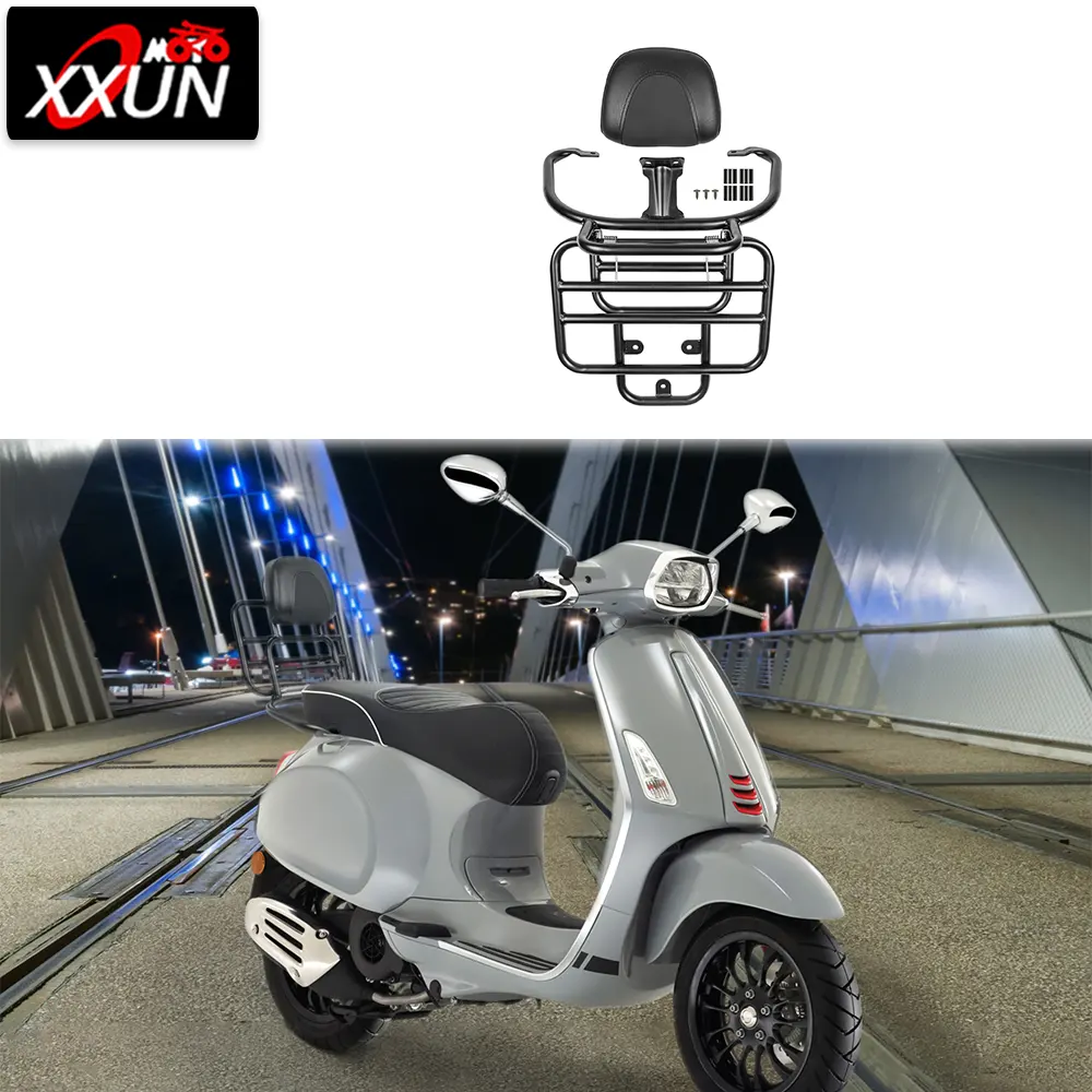 Xxun Motorfiets Bagage Rack Sissy Bar Achter Passenger Rugleuning Kussen Voor Piaggio Vespa Sprint Primavera 150 2017-2021