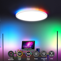 Lustre de plafond LED RBG moderne 24W Ultra-fin rond avec couvercle en ABS 3000-6000K Télécommande pour l'éclairage domestique et hôtelier