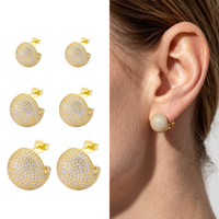 Boucles d'oreilles clous sphériques de luxe en laiton plaqué or avec zircone pavée, entièrement recouvertes, étincelantes, pour femmes, directement de l'usine