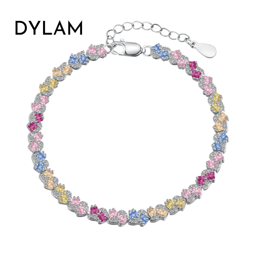 Dylam, оптовая продажа, кубинская цепочка, 925 серебряные мужские и женские браслеты, ювелирные изделия, полностью радужные бриллиантовые теннисные браслеты с фианитами