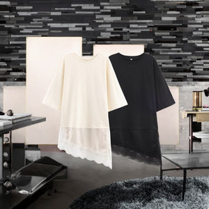 Camiseta Casual de Manga Corta para Mujer, Otoño 2025, Poliéster Sólido, Corte Holgado, Transpirable, con Encaje - Product Image 3