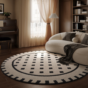 Tapis géométrique rond moderne pour salon, chambre, balcon, antidérapant, en mélange de polypropylène, avec motif à carreaux - Product Image 1