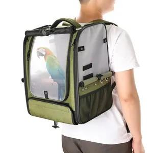 BSCI fabrika özel küçük şeffaf nefes kuş papağan taşıyıcı sırt çantası omuz seyahat kuş kafesi taşıma çantası