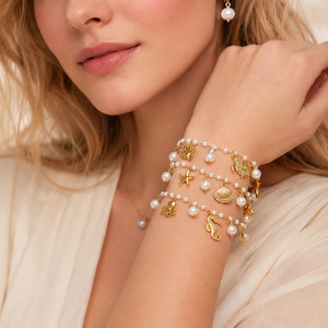 Bracelet en acier inoxydable plaqué or de la série Mili Ocean, incrusté de zircon et de pierres naturelles, légèrement luxueux, cadeau haut de gamme pour femmes - Product Image 2
