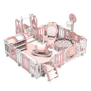 Recinto da gioco per bambini, tappeto da gioco per neonati da interno, parco divertimenti domestico, tappetino per gattonare 1.5x1.8m, plastica rosa e bianca - Product Image 5