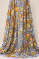 Tissu en tulle jacquard tricoté à sequins floraux multicolores pour robes de soirée et de mariée