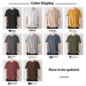 T-shirt à manches courtes tricoté en coton 100% pour hommes, haut à col ample et à la mode, couleur unie, décontracté, 180 grammes-250g - Product Image 3