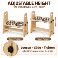 Support de gamelle pour chien en bois de pin à hauteur réglable avec bols en acier inoxydable, mangeoire surélevée pour chiens de taille moyenne à grande