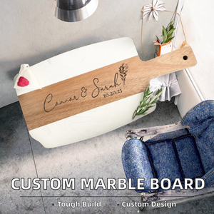 <span class=keywords><strong>Tagliere</strong></span> Personalizzato in Legno di Acacia e Marmo con Manico, Blocco da Taglio Personalizzabile con Incisione Laser - Product Image 2