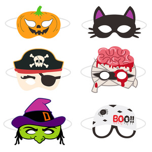 Set di Sei Maschere di Carta per Halloween, Mezze Maschere Horror, Vampiro e Cartone Animato, Decorazioni per Feste, Accessori per Foto, Novità e Gadget per Feste - Product Image 2
