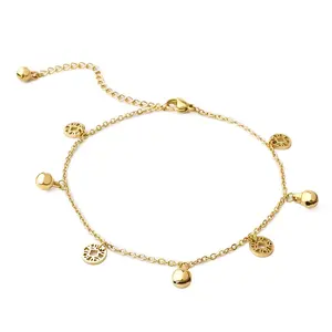 Tobillera con colgante de campana para mujer, pulsera de tobillo de oro rosa, joyería