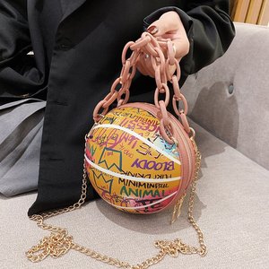 OEM ODM Custom Logo Shape Chain Hip Hop Streetwear Y2K Graffiti Print Round Ball Handbag Ita <b>Bag</b> Factory Direct Wholesale - Product Image 4