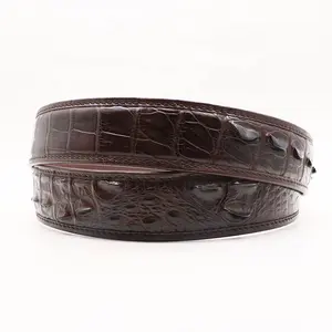 Ceinture en cuir de Crocodile exotique pour hommes, ceinture pour le dos, en peau de Crocodile naturel surélevé, fait à la main, de couleur noire