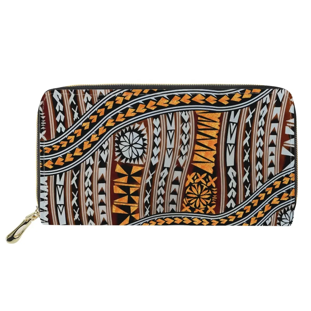 Portafogli lunghi modello samoano di trasporto di goccia per le donne borse da donna in tessuto tribale polinesiano con stampa a sublimazione personalizzata alla moda
