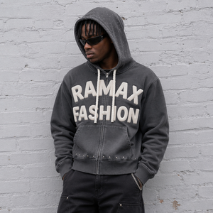 Sweat-shirt à capuche zippé pour homme RAMAX FASHION, 500 GSM, impression en relief, strass, coupe ample, style streetwear - Product Image 6