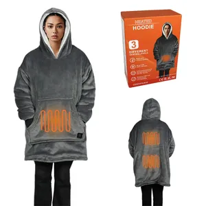 USB Heated <strong>Hoodie</strong> <strong>Mens</strong> 3 Temperature Settings Carbon Fiber Heating Flannel Wearable Electric <strong>Blanket</strong> with Sherpa Lining Gray - Product Image 6