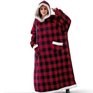 Veste à capuche en flanelle, couverture de canapé, vêtements pour personne paresseuse, pyjama, pull, sweat-shirt à capuche transfrontalier, motif à carreaux, extra épais, décontracté - Product Image 1