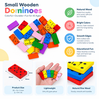 Tuiles de dominos miniatures en bois de pin colorées 30x15x5mm, pièces de jeu numérotées en gros pour l'apprentissage préscolaire et les jeux de voyage