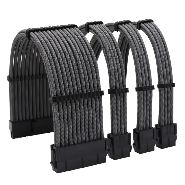 Sleeved Stripped Ends Computer PSU Extension Kit 18AWG 30cm PVC IP65 ATX/EPS/8-Pin PCI-E Grey