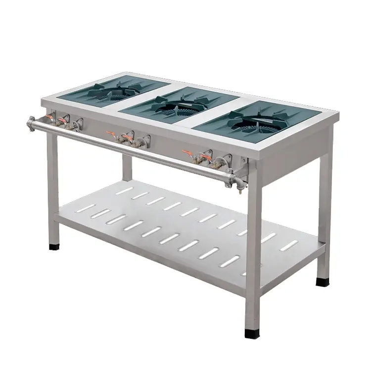 Commerciale Cinese del Commercio All'ingrosso Coreano Gas Wok 3 Bruciatore Gamma di Cottura Con Undershelf