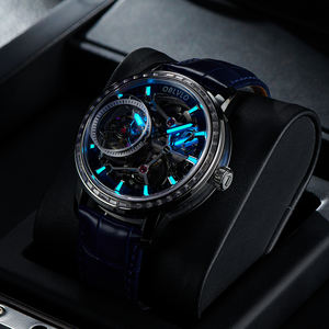 OBLVLO डिजाइनर Tourbillon पुरुषों मैकेनिकल घड़ियाँ असली लेदर हीरा Bezel स्टील कंकाल डायल पुस्तिका-पवन घड़ियाँ - Product Image 4