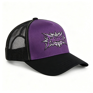 <b>Purple</b> Black Mesh Trucker Cap with Graffiti Embroidery Adjustable Snapback Breathable Sun <b>Hat</b> for Outdoor & Daily Wear - Product Image 4