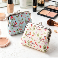Dompet Koin Kulit PU Motif Bunga Vintage Bingkai Logam Elegan Kunci Tekan Dompet Mini Portabel Kantong Kecil Dompet Uang Receh