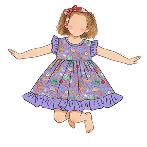 Robe personnalisée pour enfants avec imprimé bus scolaire, collection rentrée des classes, robe perlée à manches volantées pour bébés filles - Product Image 4