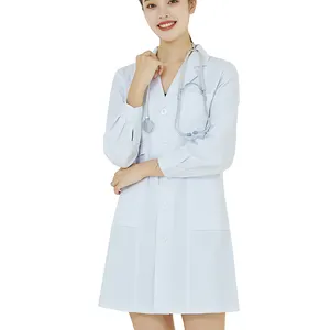 Baju kerja Salon kecantikan, kaus seragam dokter wanita Putih suster lengan panjang