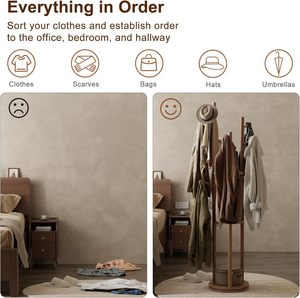 <span class=keywords><strong>Perchero</strong></span> independiente <span class=keywords><strong>de</strong></span> <span class=keywords><strong>madera</strong></span> maciza, 3 estantes, 9 ganchos, colgador <span class=keywords><strong>de</strong></span> abrigos <span class=keywords><strong>de</strong></span> nogal, soporte para abrigos, bufandas, bolsos, dormitorio - Product Image 5