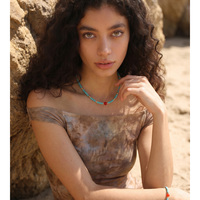 Collier ras du cou JINYOU 7690 en turquoise bleu, perles, plaqué or PVD, acier inoxydable, petite pierre d'agate rouge