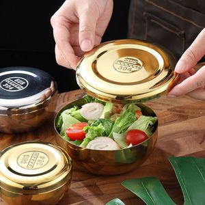 Gold and <b>Silver</b> Metal <b>Dipping</b> Sauce Bowl 304 Stainless Steel Rice Bowl with Cover Korean Restaurant Dinner Bowl for Kimchi - Product Image 3