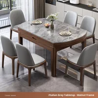 Runder Schiefer-Esstisch mit Massivholzrahmen, Klappbar, Modernes Schlichtes Design, 10 Jahre Garantie für Wohnzimmer und Kleine Apartments