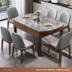 Mesa de Comedor Redonda de Pizarra con Marco de Madera Maciza, Plegable, Diseño Moderno y Simple, Garantía de 10 Años para Sala de Estar o Apartamento Pequeño - Product Image 4