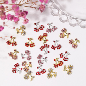 Breloques pour ongles en forme de cerise, rouge, rose, strass, alliage argenté et doré, décorations 3D en forme de fruit à dos plat pour l'art des ongles et les loisirs créatifs - Product Image 3
