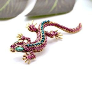 Broche fantaisie en strass en forme de lézard pour <span class=keywords><strong>femme</strong></span>, broche et épinglette de fête en forme de gecko, bijoux de vêtements vintage en métal - Product Image 5