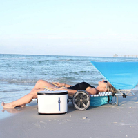 Chaise de plage inclinable, fauteuil à larges roues, facile à transporter et pliable, pour piscine extérieure, avec serrure et grande pochette de rangement